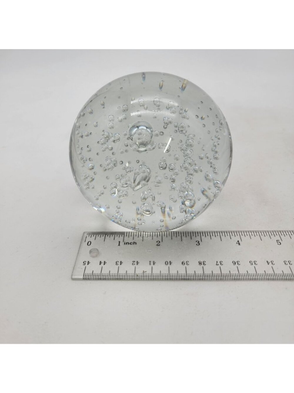 Clear Controlled Bubbles Art Glass Paperweight Round - Picture 6 of 7